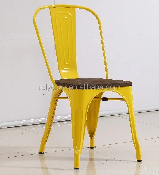 Popular Design Chair Dining Room Stackable Restaurant Metal Chair Wood Seat