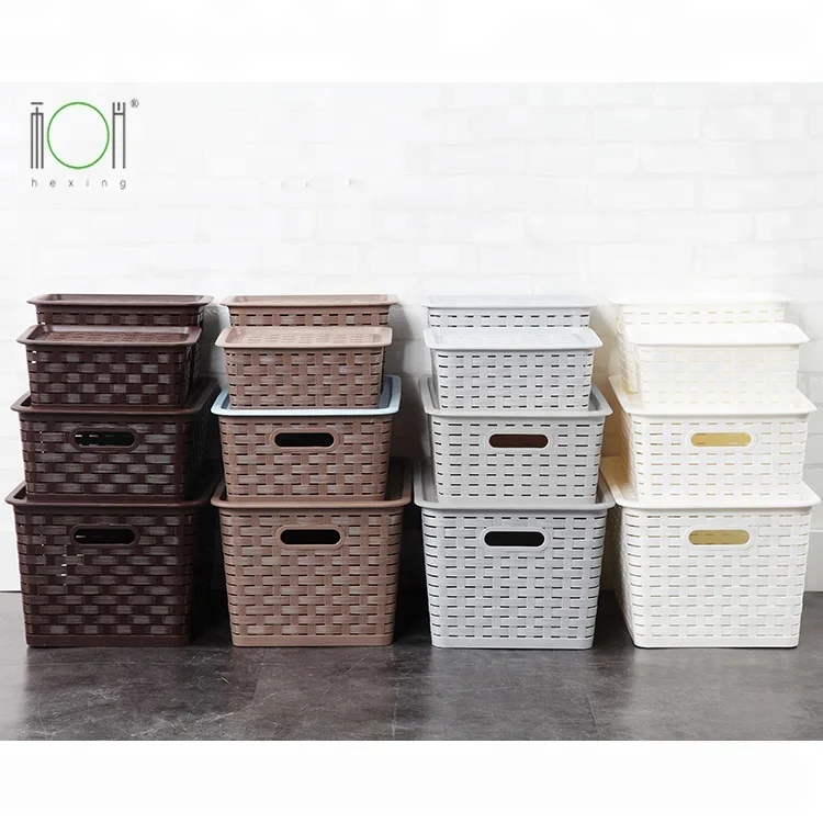 
Laundry basket woven plastic bamboo storage boxs with lid sundry storage baskets 