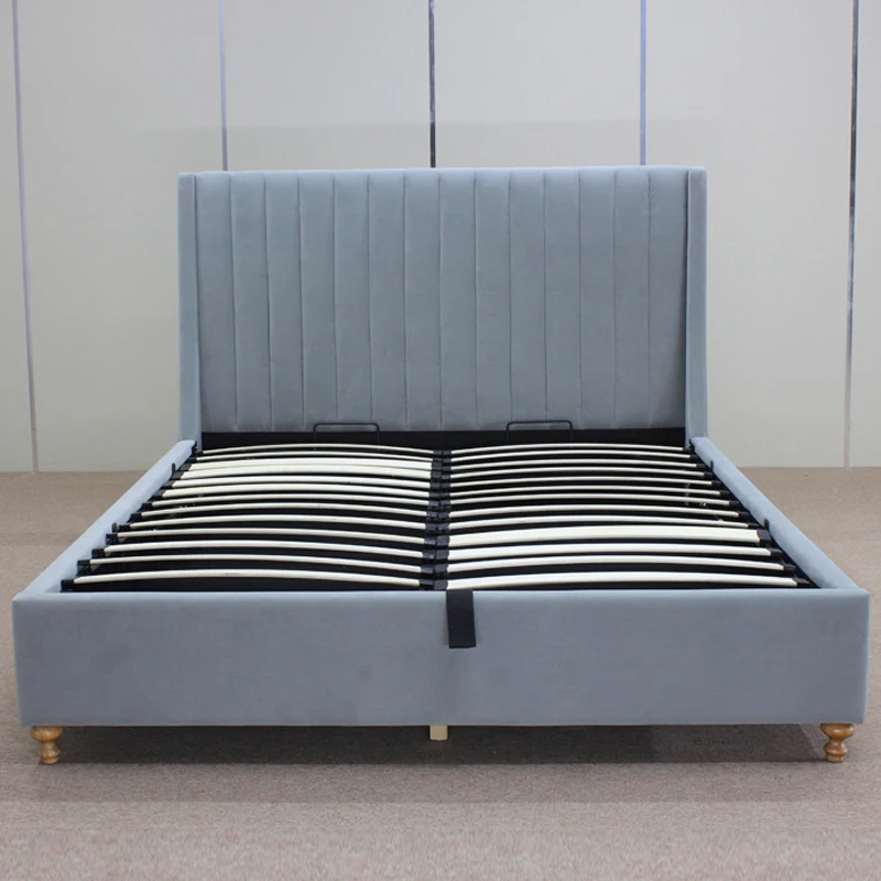 hydraulic gas lift bed solid wood storage upholstered fabric bed
