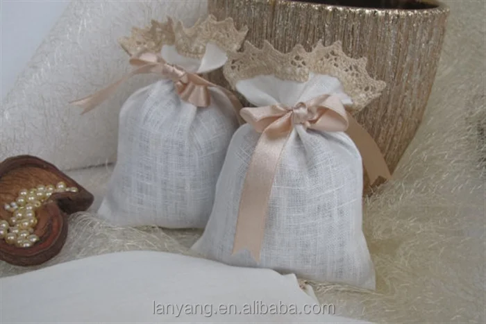 Satin Lace White Linen Burlap WEDDING FAVOUR Pouch Jewelry Candy Bags