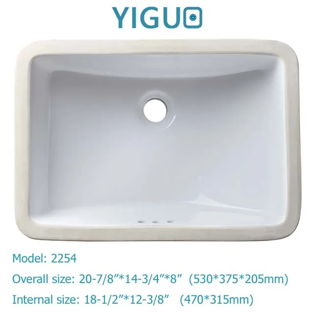
Without faucet feature and undermount installation type porcelain bathroom sink, rectangular basin shape ceramic basin #1813 