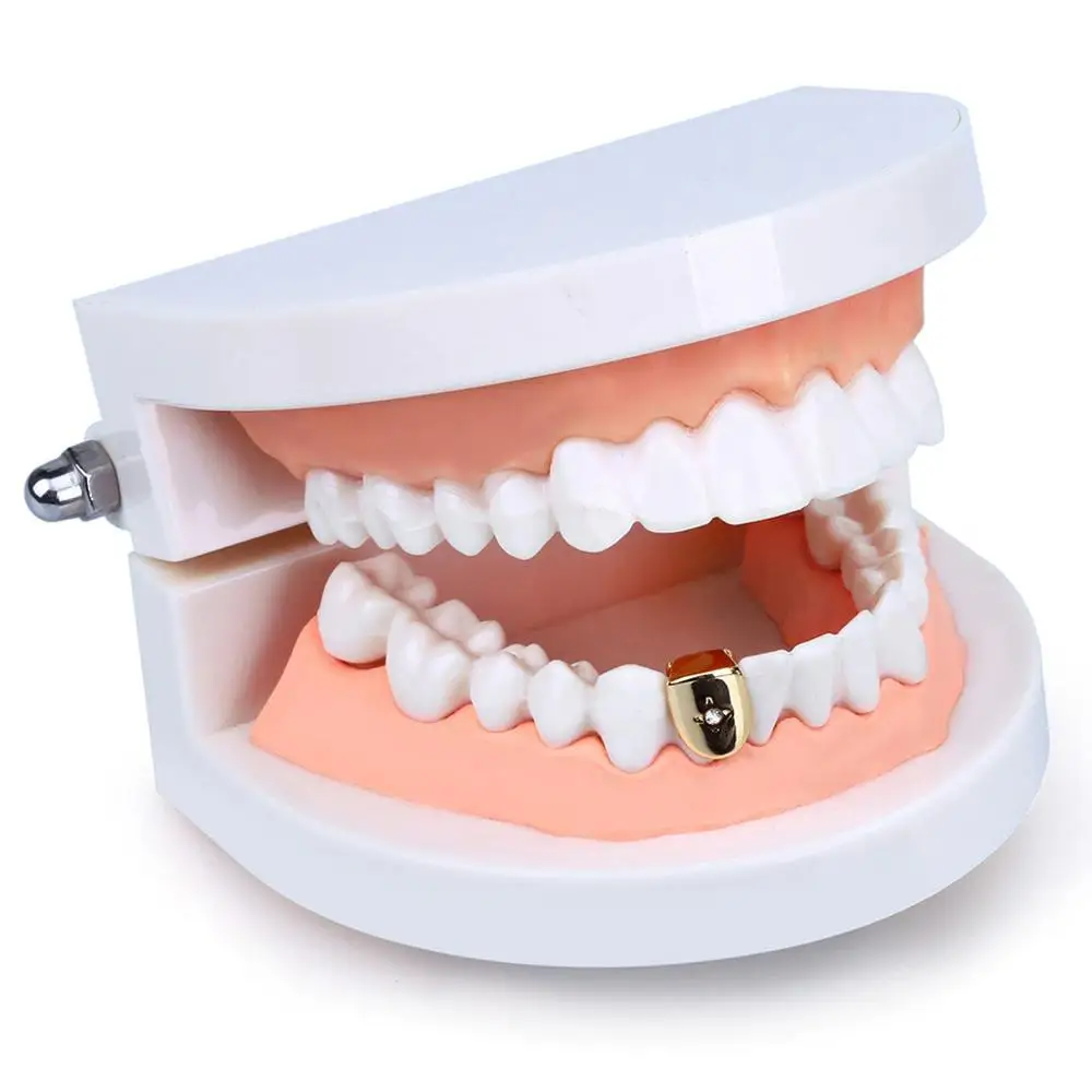 
Hot Sale Teeth Grillz Rapper Hiphop Braces Single Star Diamond Gold Teeth Grillz 