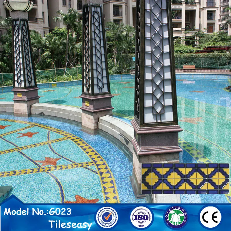 decorative ceramic blue mosaic tile trim pool waterline tiles