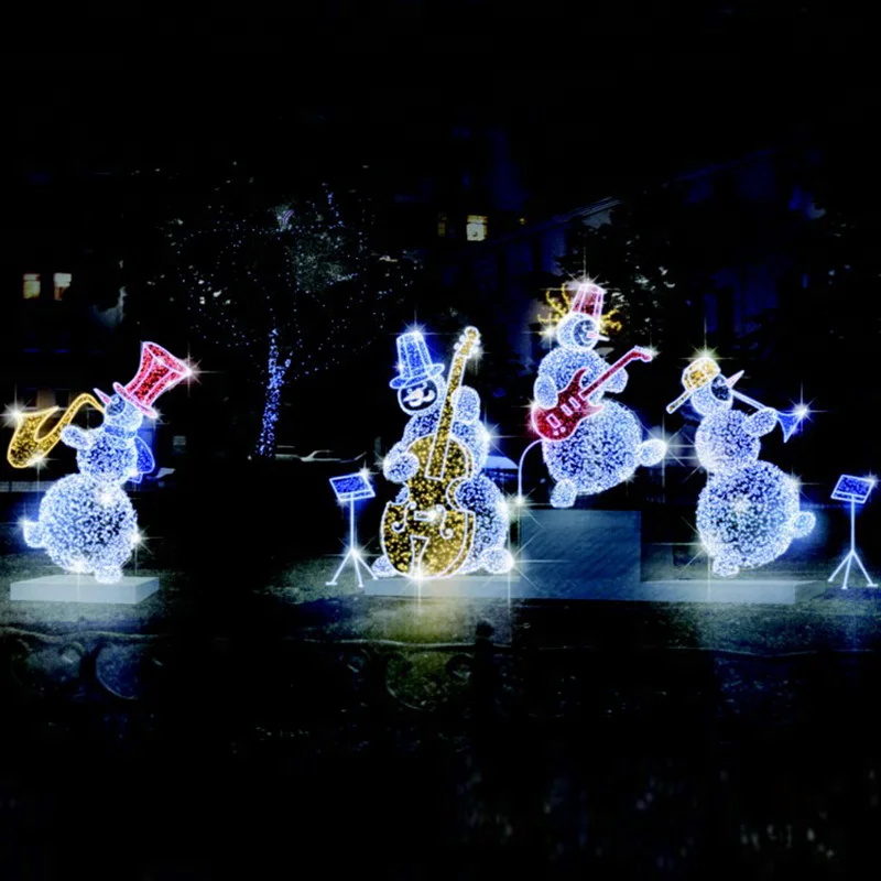 Outdoor Commercial Grade 3D LED Christmas Wire Frame Snowman Light up Sculptures of Snowman for Christmas Displays