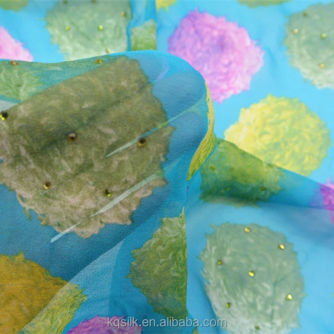 
Popular jewelry hot fix rhinestone silk george printed silk georgette fabric 