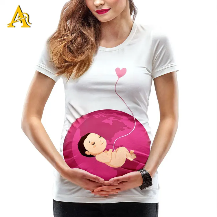 
High Quality Combed Cotton Maternity Top Pregnancy Ruched Shirt Cute Printed Maternity Wear 