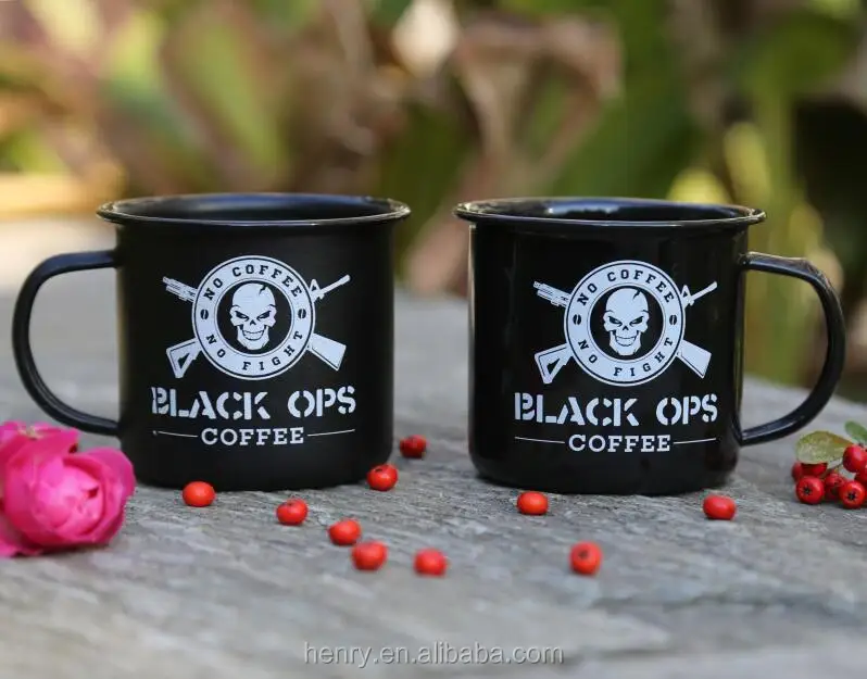
black 12 oz enamel mug for coffee store 