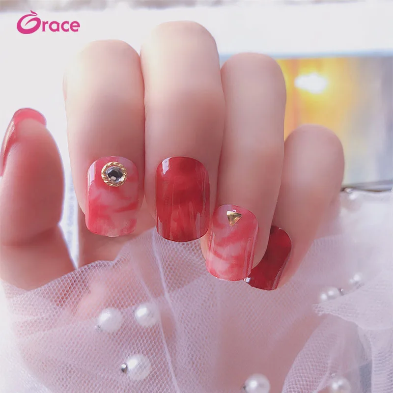 S10 artifical short geometric figure fake nail tips coloured nail 24 pcs wholesale false acrylic tips nail set