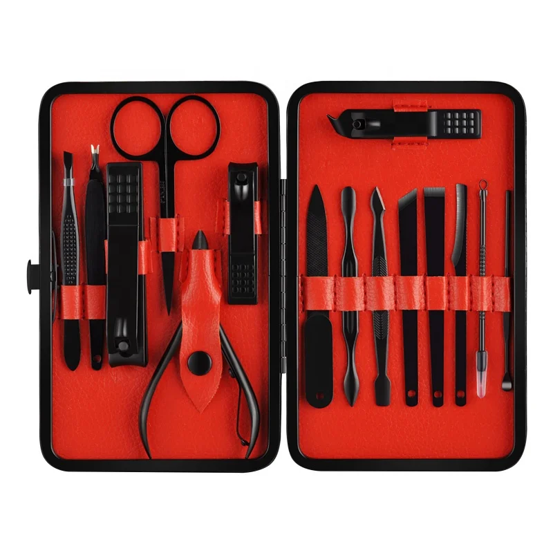 15pcs kit manicure pedicure set with leather bag manicure set logo mens manicure set