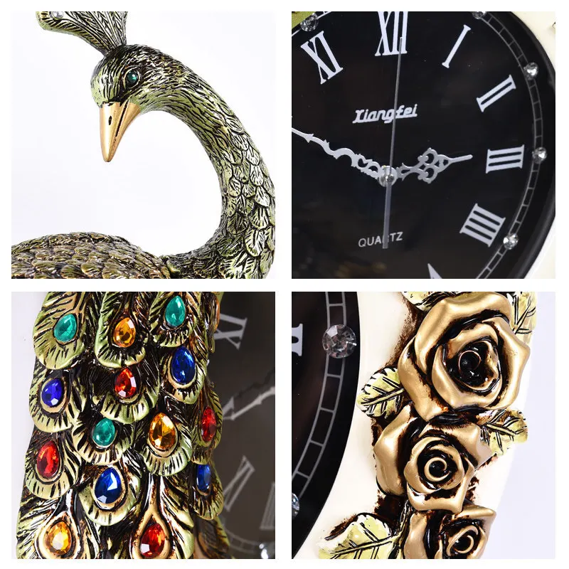 Креативные домашние украшения, настенные часы с павлином из смолы