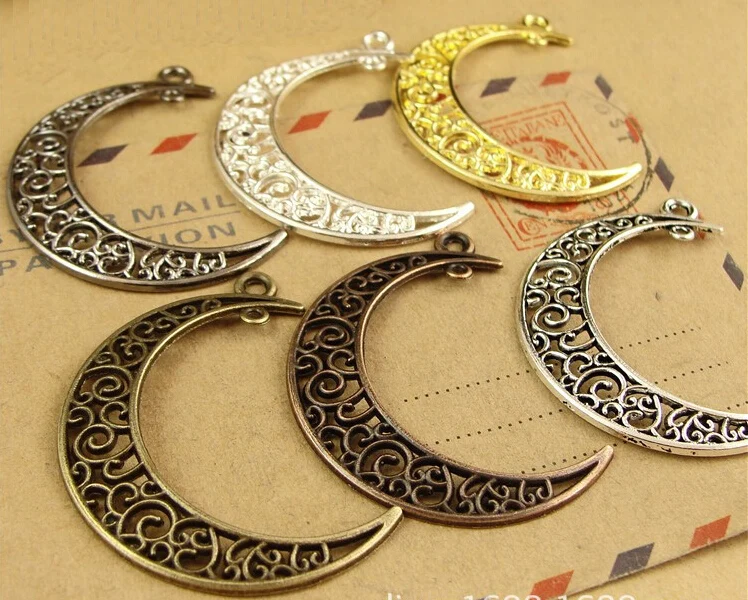 Factory price 41*30mm hollow crescent moon steel charms pendant for jewelry necklace bracelet making