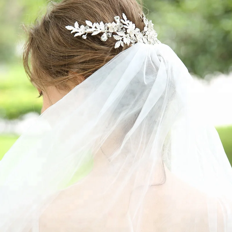 
Handmade Wedding Hair Comb Bride Silver Leaf Metal Hairbands Flower shape Crystal Hair combs For Women 
