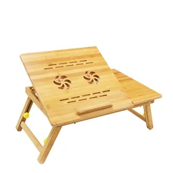 Wholesale custom multifunctional height adjustable folding laptop desk bamboo table with cup holder