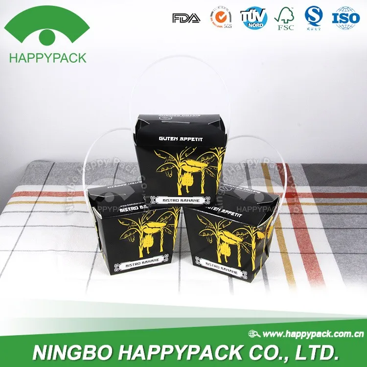 HAPPYPACK custom colour custom size take away noodle box with/without handle food container free sample square bottom