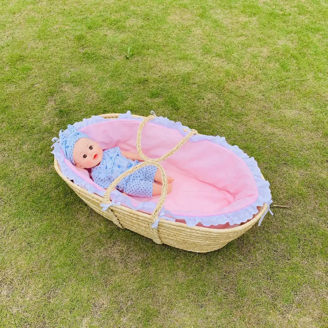 
Handmade corn husk baby handle moses basket infant maize basket crib 