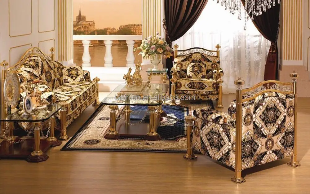 French Rococo Collection Louis XV 18/24K Gold Plated Living Room Furniture Sofa Set/ European Royal Gilded Sectional Sofa Set