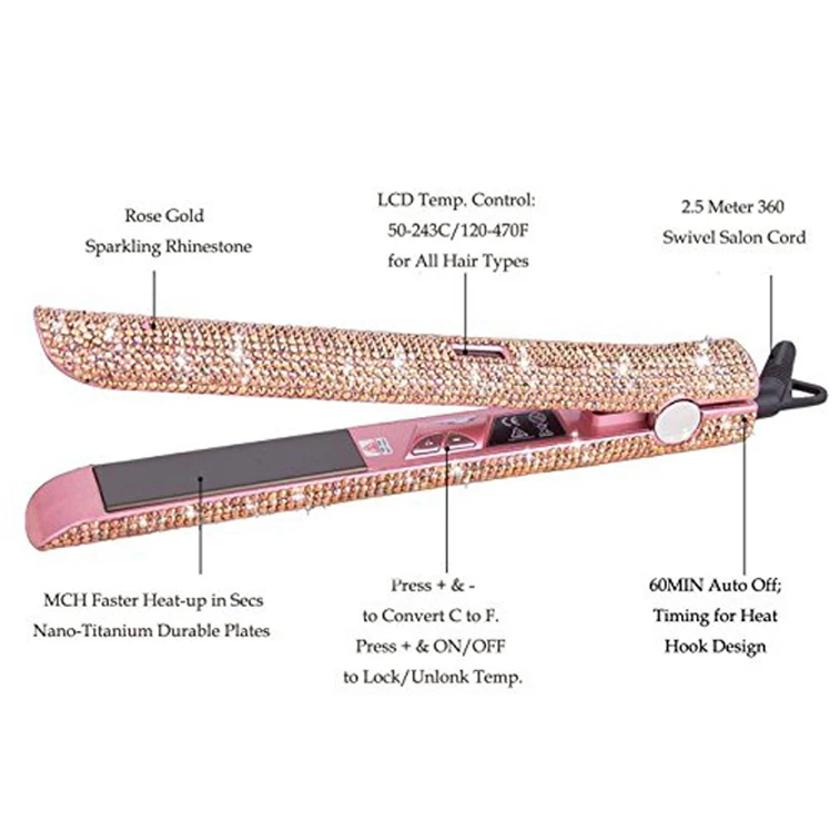 Hot Selling Hair Tool Bling Flat Iron Crystal Hair Straightener