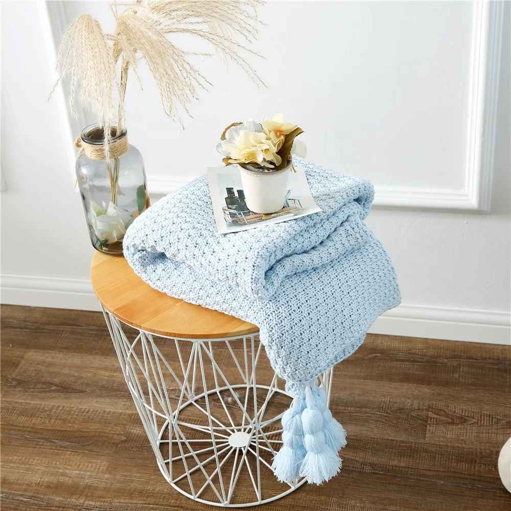 Bedroom decor Boho bedding Knit Thick Cotton Throw Blanket with Tassels