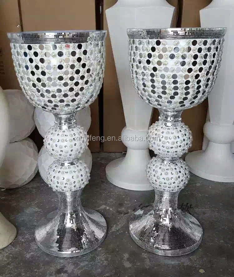 European FRP Floor Artificial Flower Tall Vase With Round Glass For Hall