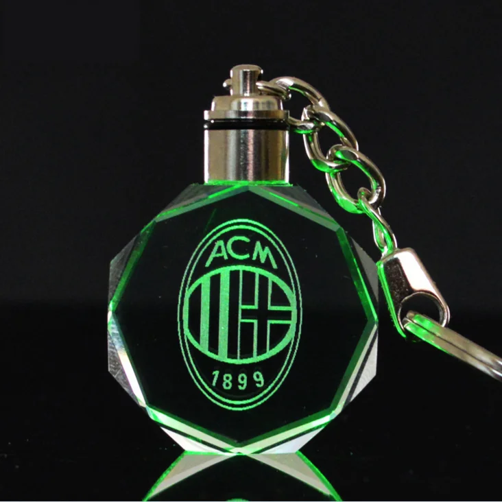 Оптовая продажа YiWu, лазерный логотип ACM, светодиодный Кристальный брелок, брелок для футбольного клуба