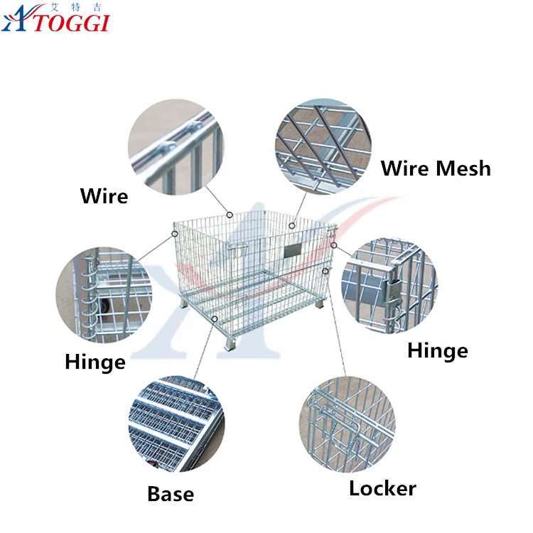 industrial steel foldable wire mesh rolling pallets cage