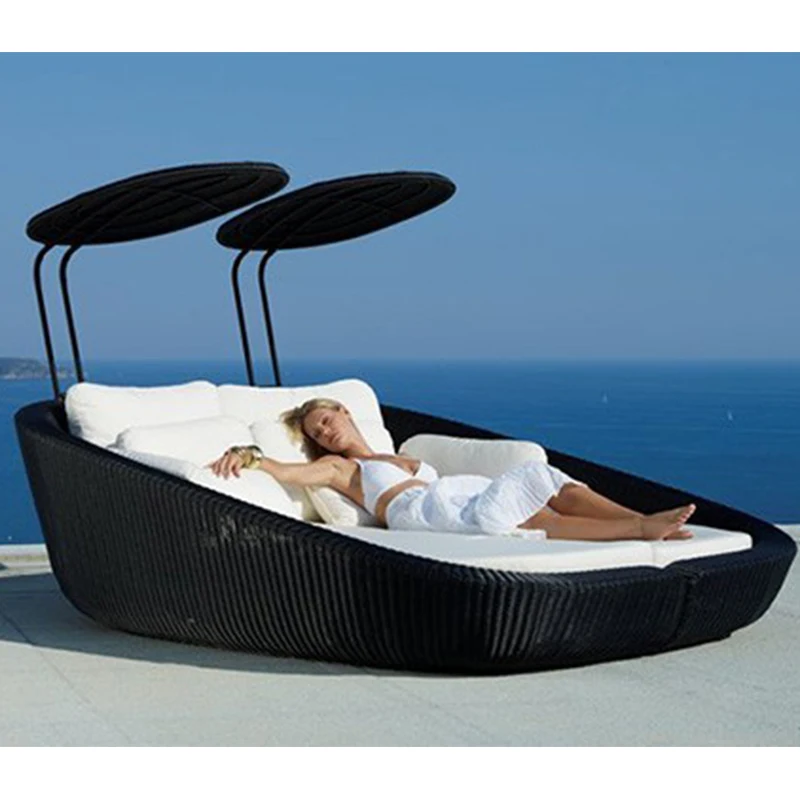 
HDPE rattan wicker double sun lounger 