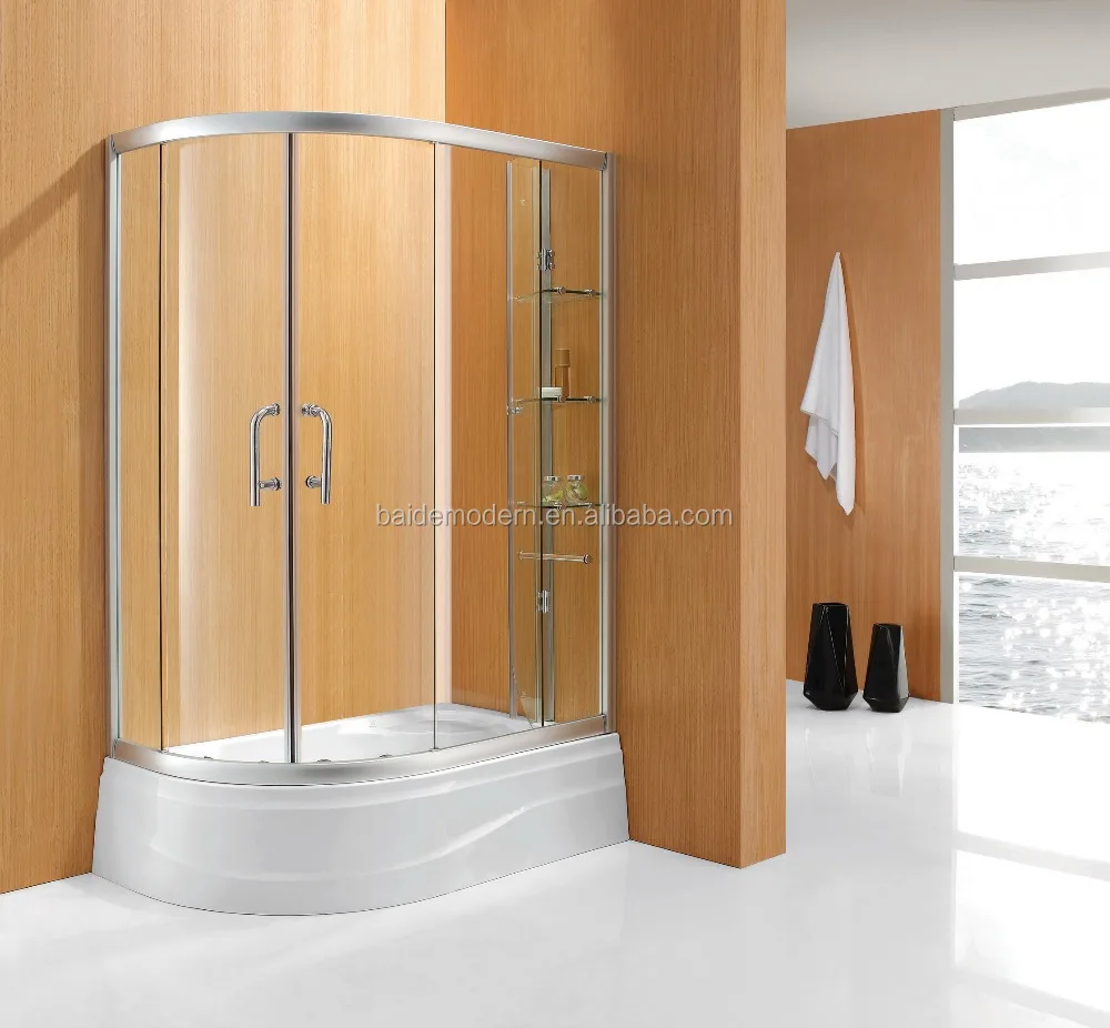 Wholesale customized sliding shower door arc design brushed aluminum frame tempered glass Silding shower door room