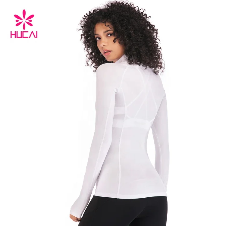 Wholesale Sports Wear Running Clothes Half Zip Long Sleeve T-shirt  High Neck Women Custom Yoga Shirt
