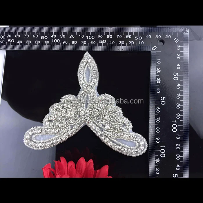 
Bridal dress hot fix rhinestone applique, rhinestone beaded iron on patches for dance dress 