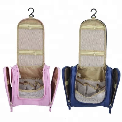 yiwu factory OEM/ODM Custom Waterproof Zipper Travel Cosmetic Bag Makeup Box 600d Polyester Large Capacity Hanging Toiletry Bag