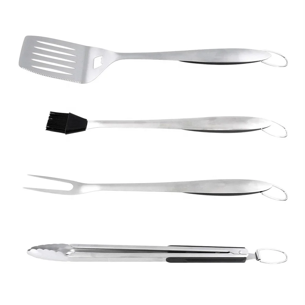 4PCS Heavy Duty BBQ Grilling Tools Set. Extra Thick Stainless Steel Spatula, Fork, Basting Brush & Tongs. Gift Box Package.