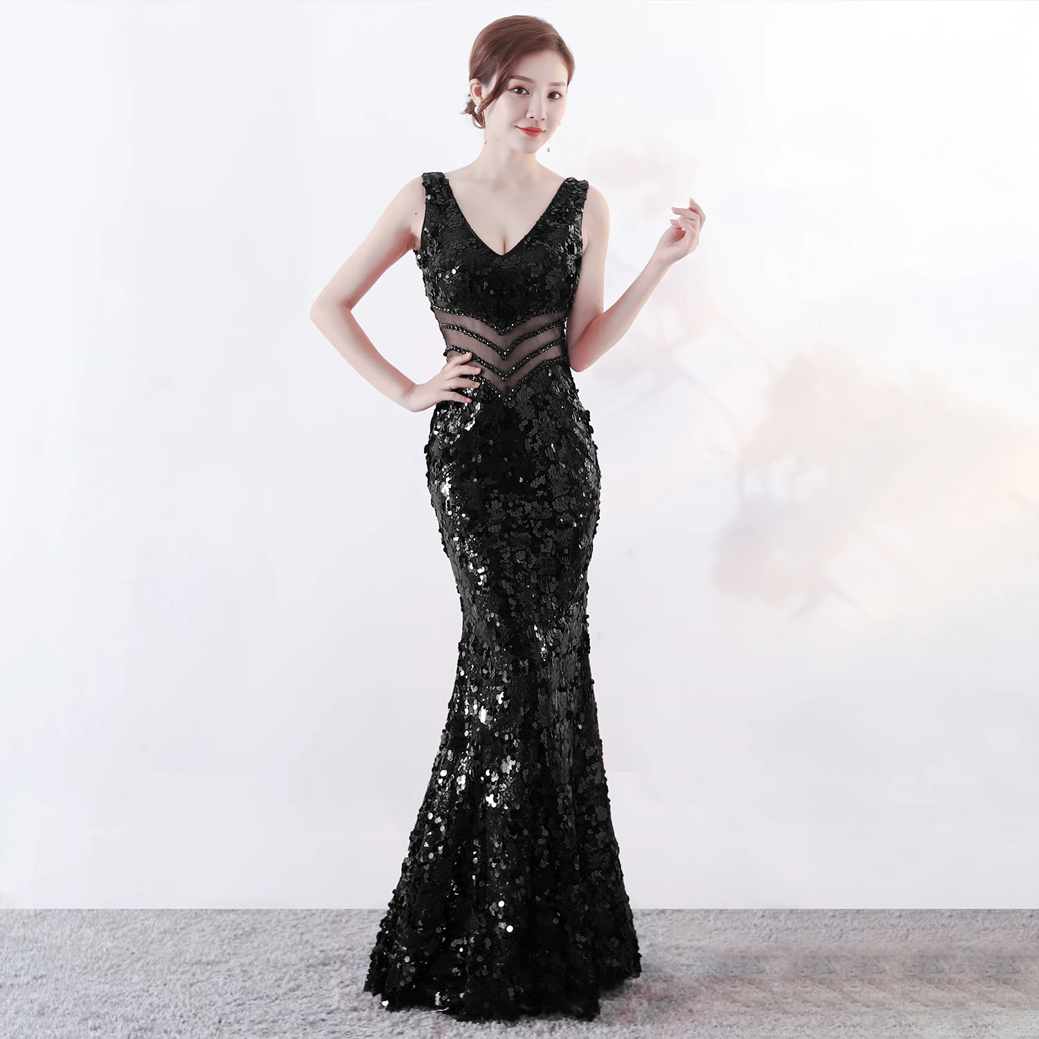 1101#only red L XL sexy shiny sequins lady prom evening Dress ladies laces dress in turkey