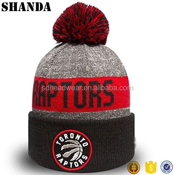 Custom Embroidery 100% Acrylic Sports Team Beanie Knit Bobble Hat