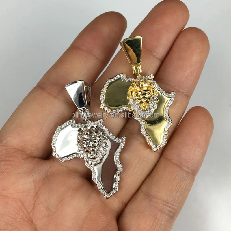 
Africa map shaped lion head pendant hip hop Jewelry 