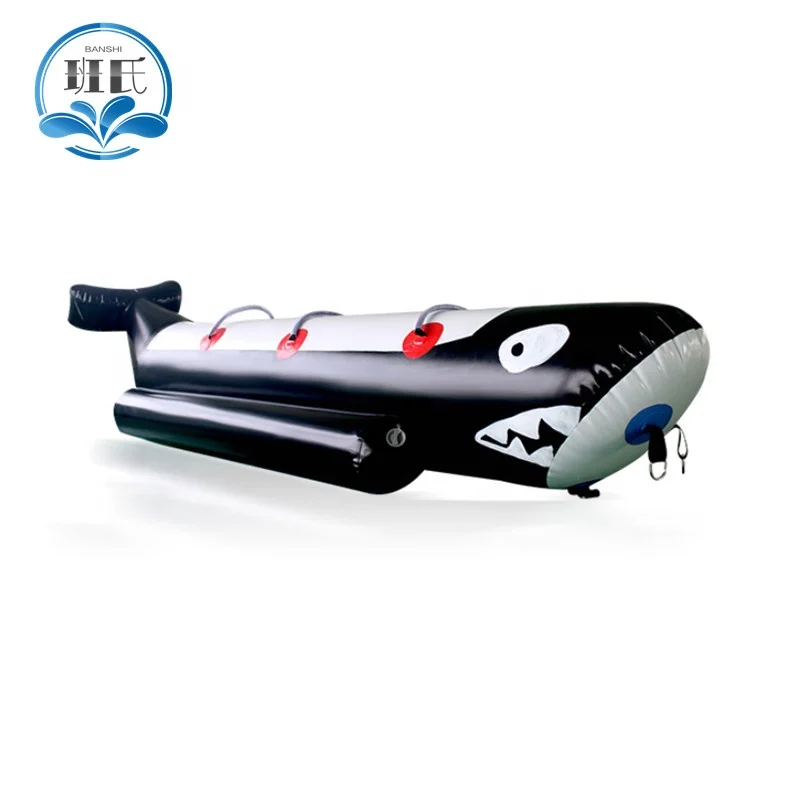 3 seats water toy inflatable black shark banana boat for sale