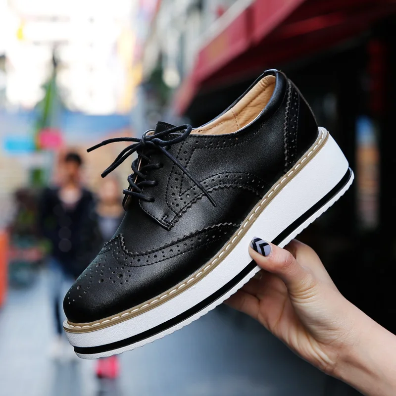 
High quality cow leather women lace up brogue shoes platform fashion lady shoe brogues 