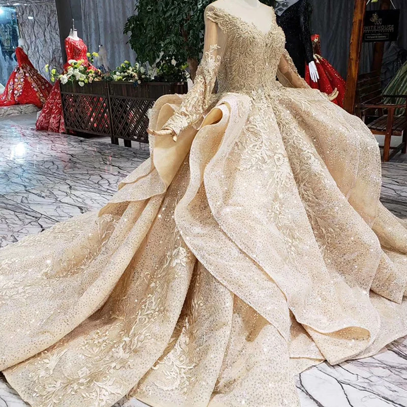 HTL151 gold illusion lace long sleeve gown sexy elegant bling bling evening dresses for women