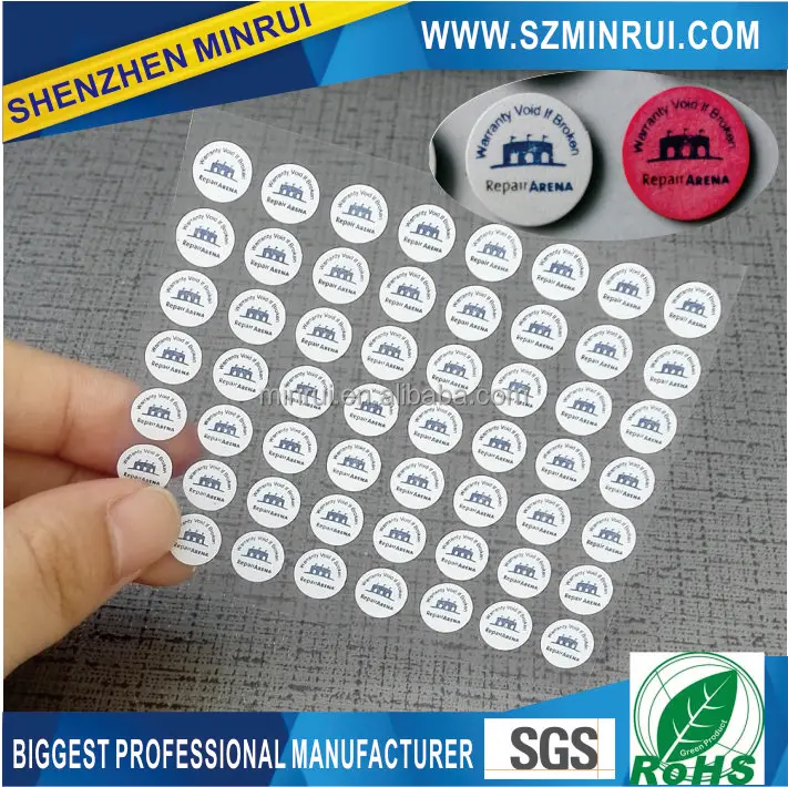 8mm Water indicator color change mobile phone warranty sticker with two colors printing
