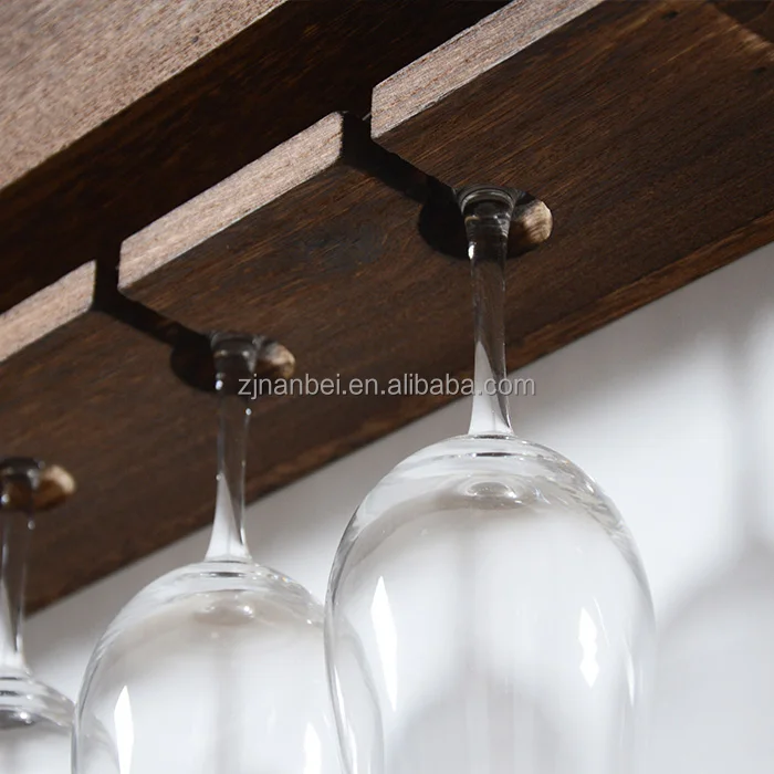 2024 Best selling rustic wall mounted wine rack vintage painted wood wine and glasses shelf