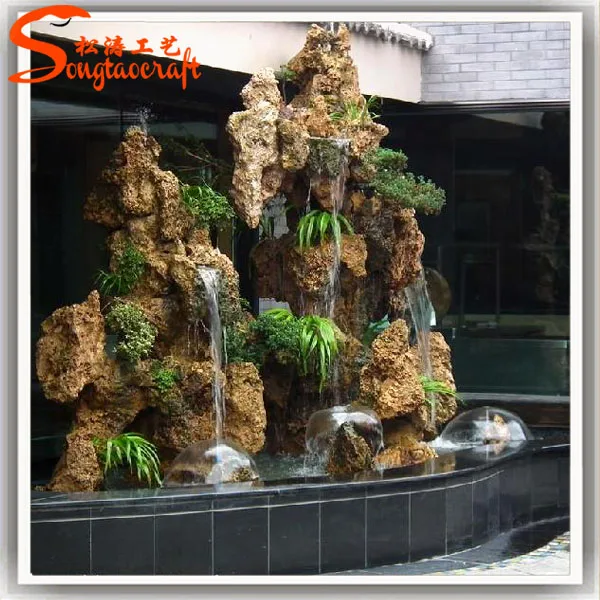 Black fiberglass artificial rock garden buddha fountain customized different styles