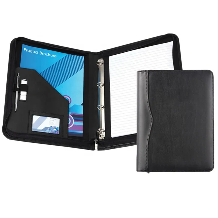 Cheap luxury custom logo zippered portfolio ring binders