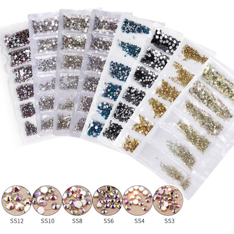 Multi-size Round Flat Back Glass Diamond Crystal Nail Rhinestones For DIY