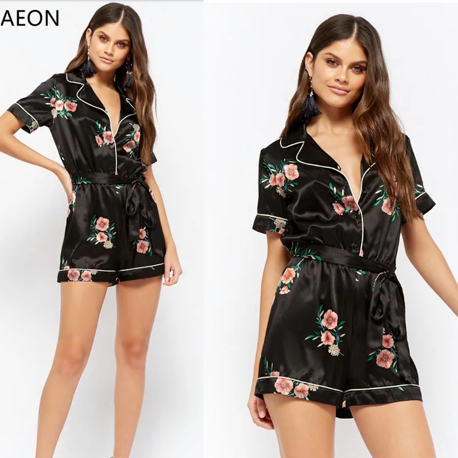 Women Digital Print Short Pyjamas Custom Silk Satin Pajamas Set