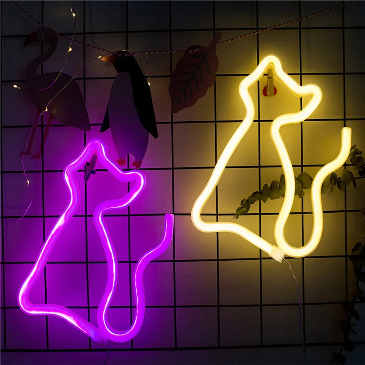 Декоративный светодиодный неоновый ночник в форме кошки Настенный декор лампа для детской комнаты вечеринки Рождества свадьбы