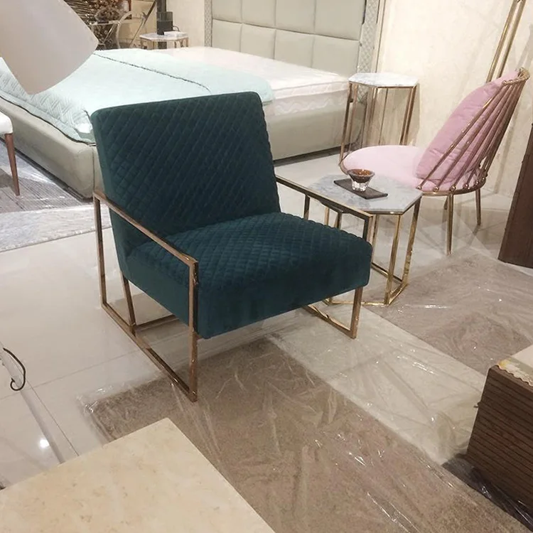 Wholesale of French modern armchairs with gold painted metal frames beige velvet sets living room wholesale
