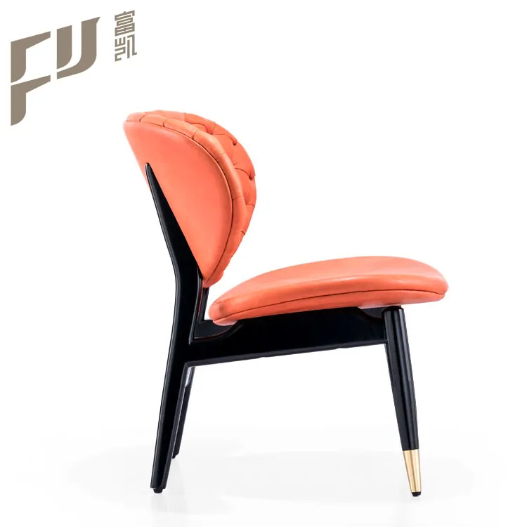 new modern low back leather leisure chair with wooden legs