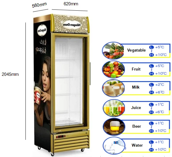 45L до 1500Л Коммерческих Прямого Охлаждения Стеклянная Дверь В Вертикальном Положении Холодильник с Морозильной Камерой