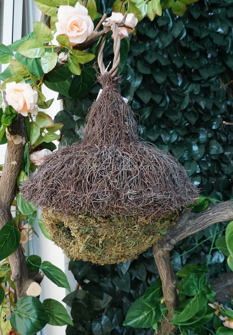 Wholesale Natural Handmade Moss Rattan Hanging Bird House Cage Hut Nest For Wild Bird Resting Place Roosting Pocket Outside