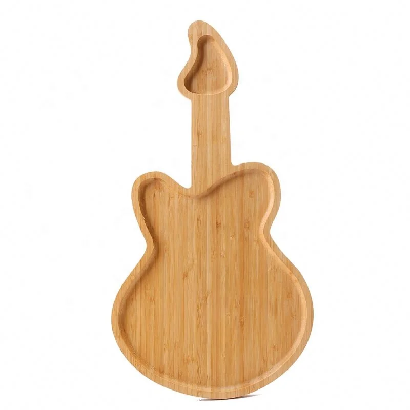 Japanese decorative guitar shaped bamboo dining kids serving tray, wooden food baby plate