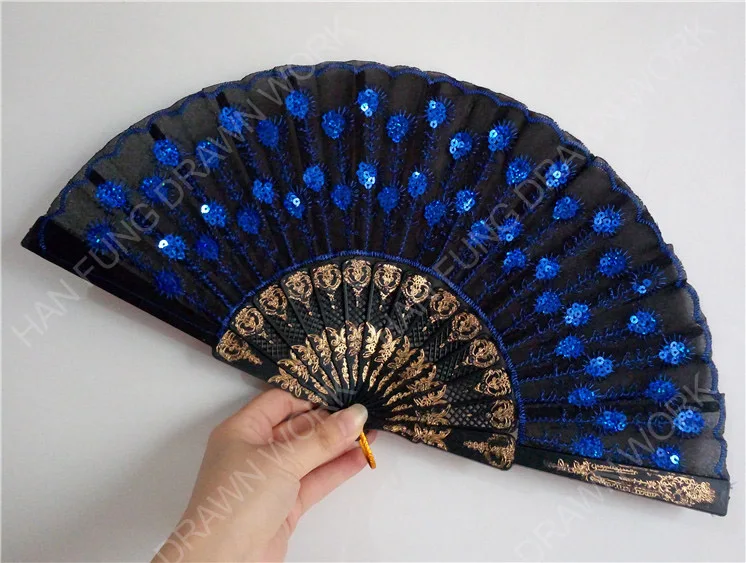 Вышитый ручной пластиковый складной Ручной Веер с блестками